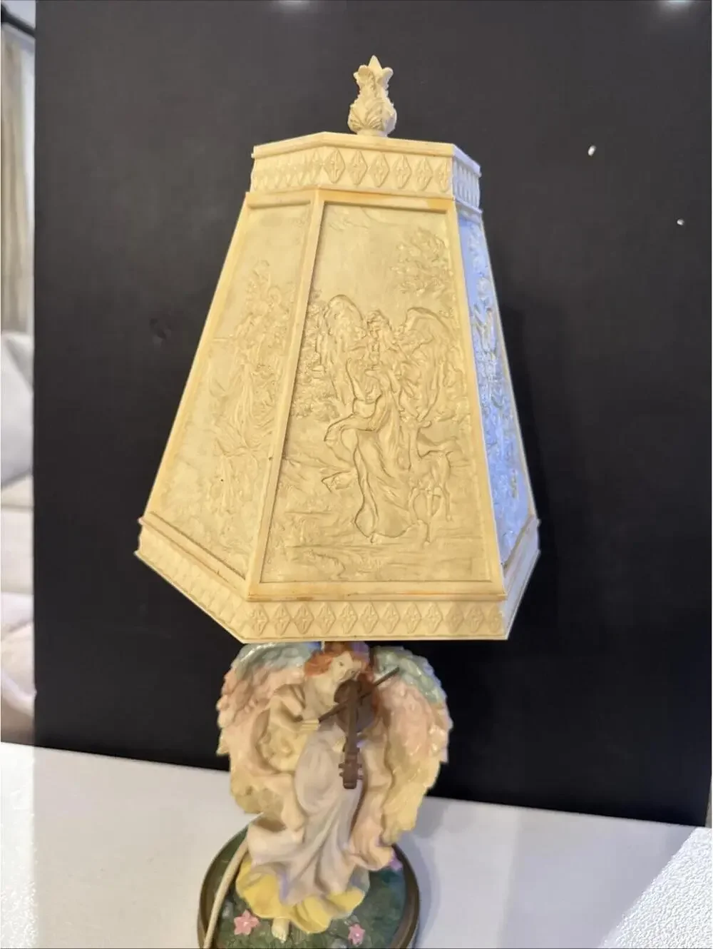 Vintage Angel Table Lamp with Lithophane Style Shade Gorgeous Images When On 18”